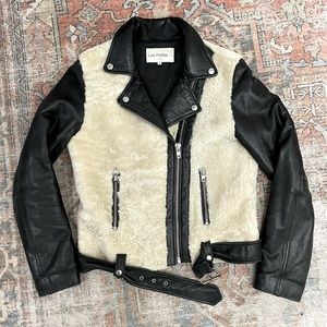 Lea Petites lamb leather and shearling moto jacket